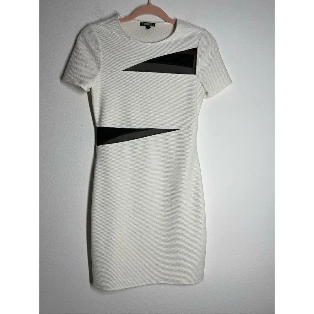 Express White Bodycon dress with black mesh Size 4